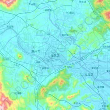 Topografische Karte 龙文区, Höhe, Relief