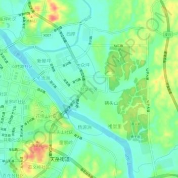 Topografische Karte 颐华社区, Höhe, Relief