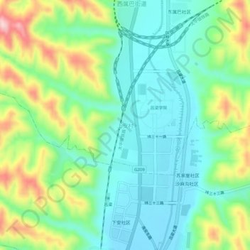 Topografische Karte 上安村, Höhe, Relief