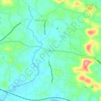 Topografische Karte Ongallur, Höhe, Relief