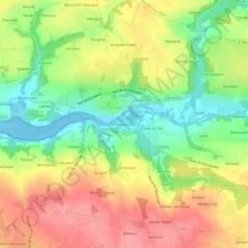 Topografische Karte Keridreuff, Höhe, Relief