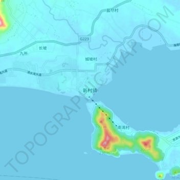 Topografische Karte 新村镇, Höhe, Relief