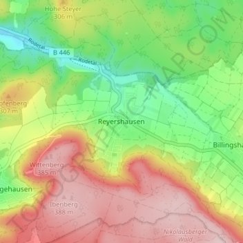 Topografische Karte Reyershausen, Höhe, Relief