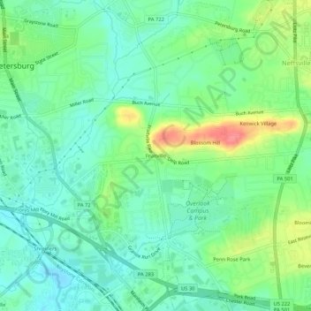 Topografische Karte Fruitville, Höhe, Relief