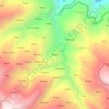 Topografische Karte Khabar, Höhe, Relief
