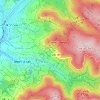 Topografische Karte Vormwald, Höhe, Relief
