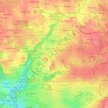 Topografische Karte Kerizac, Höhe, Relief