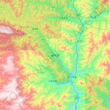 Topografische Karte 留坝县, Höhe, Relief