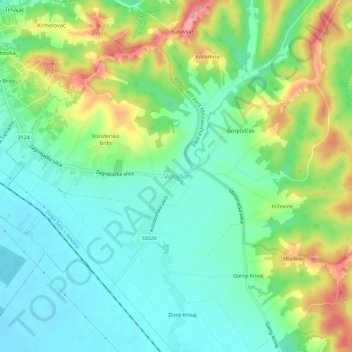 Topografische Karte Voloder, Höhe, Relief