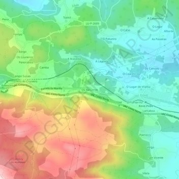 Topografische Karte Os Parceiros, Höhe, Relief