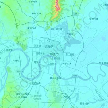 Topografische Karte 常德市, Höhe, Relief
