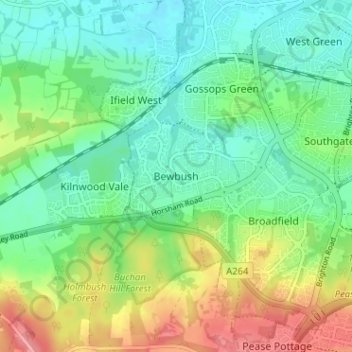 Topografische Karte Bewbush, Höhe, Relief