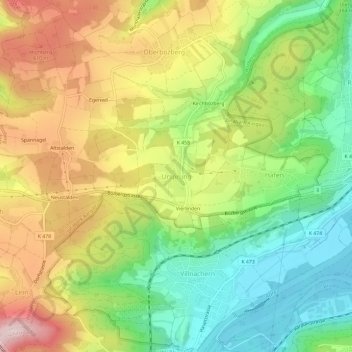 Topografische Karte Ursprung, Höhe, Relief
