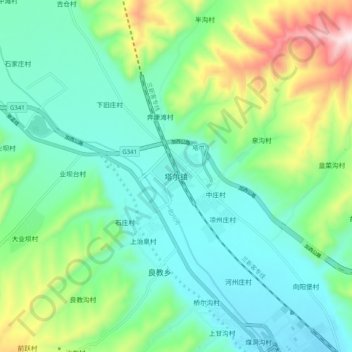 Topografische Karte 塔尔镇, Höhe, Relief