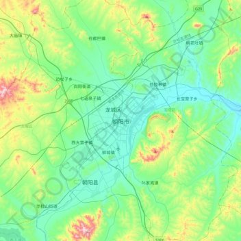 Topografische Karte 朝阳市, Höhe, Relief