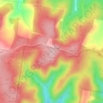 Topografische Karte Mount Trickett, Höhe, Relief