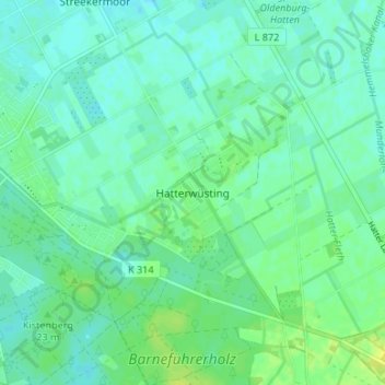 Topografische Karte Hatterwüsting, Höhe, Relief