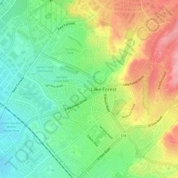 Topografische Karte Serrano Place, Höhe, Relief