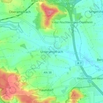 Topografische Karte Unterampfrach, Höhe, Relief