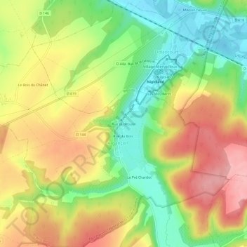 Topografische Karte Rue du Moulin, Höhe, Relief