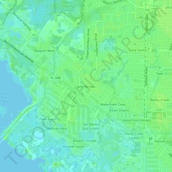 Topografische Karte Jane Terrace, Höhe, Relief