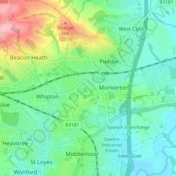 Topografische Karte Pilton, Höhe, Relief