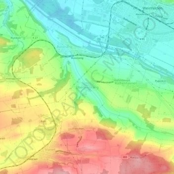 Topografische Karte Oberbussnang, Höhe, Relief