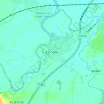 Topografische Karte Farndon, Höhe, Relief