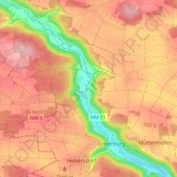 Topografische Karte Staadorf, Höhe, Relief