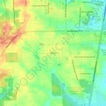 Topografische Karte Bel Air, Höhe, Relief