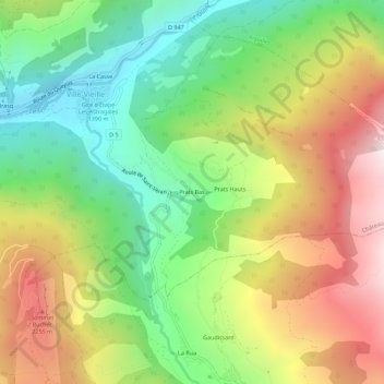 Topografische Karte Prats Bas, Höhe, Relief