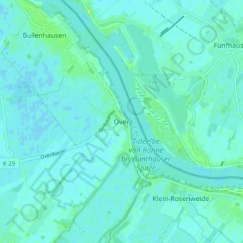 Topografische Karte Over, Höhe, Relief