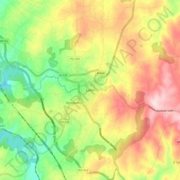 Topografische Karte Lalín, Höhe, Relief