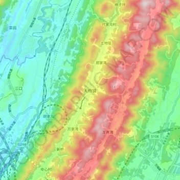 Topografische Karte 天府镇, Höhe, Relief