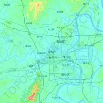 Topografische Karte 蒸湘区, Höhe, Relief