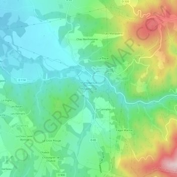 Topografische Karte Montpeyroux, Höhe, Relief