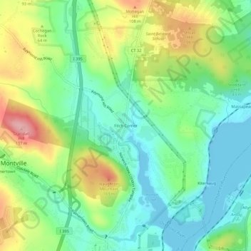 Topografische Karte Fitch Corner, Höhe, Relief