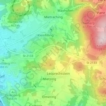 Topografische Karte Klotzing, Höhe, Relief