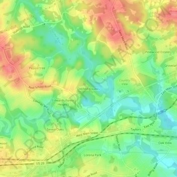 Topografische Karte Old Mill Estates, Höhe, Relief
