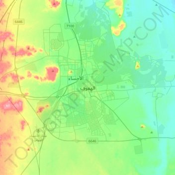 Topografische Karte Al-Hofuf, Höhe, Relief