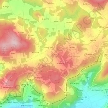 Topografische Karte Corveira, Höhe, Relief