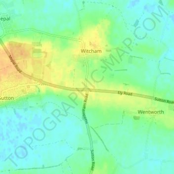 Topografische Karte Witcham Toll, Höhe, Relief