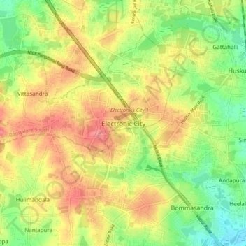 Topografische Karte Electronic City, Höhe, Relief