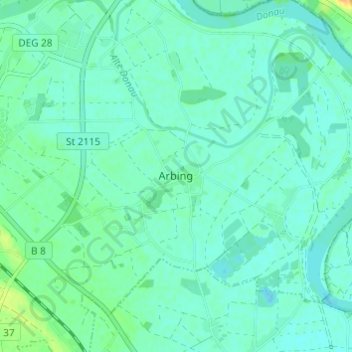Topografische Karte Arbing, Höhe, Relief