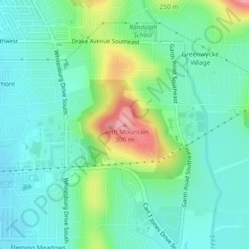 Topografische Karte Garth Mountain, Höhe, Relief