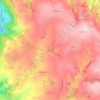 Topografische Karte Lebous, Höhe, Relief