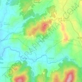 Topografische Karte Ardegão, Höhe, Relief