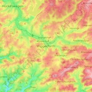 Topografische Karte Wipperfürth, Höhe, Relief