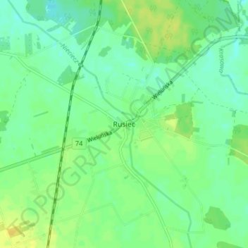 Topografische Karte Rusiec, Höhe, Relief