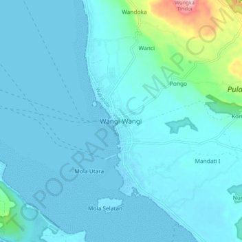 Topografische Karte Wangi-Wangi, Höhe, Relief